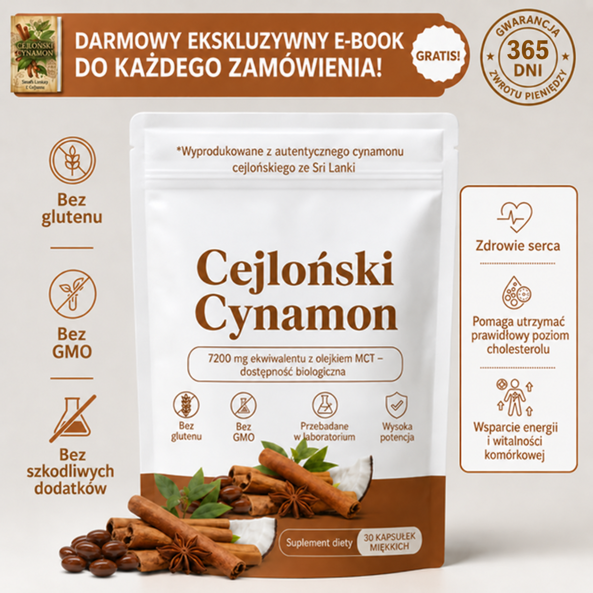 Cynamon cejloński 7 200 mg – ekstrakt 12:1 z olejem MCT