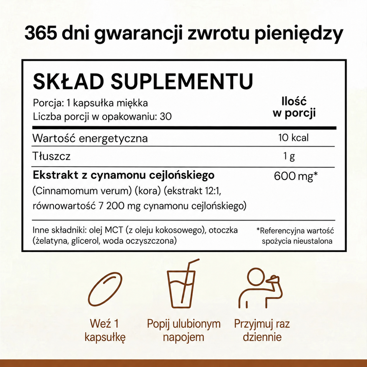 Cynamon cejloński 7 200 mg – ekstrakt 12:1 z olejem MCT